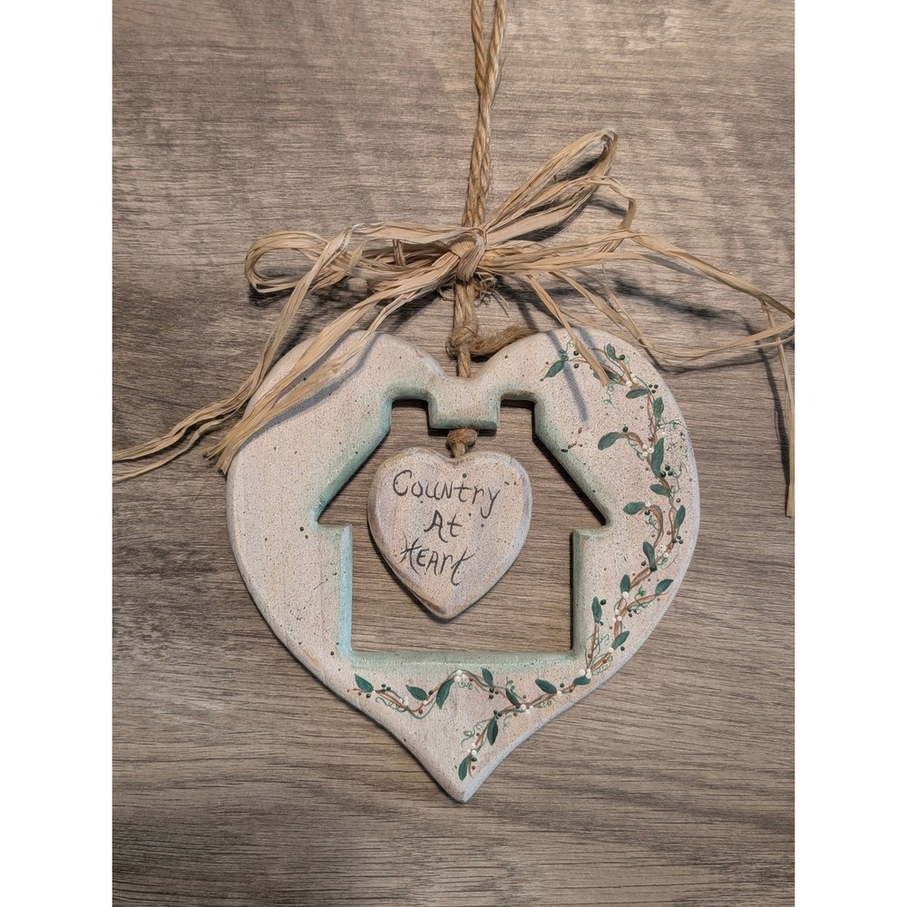Reversible Country At Heart Christmas Wood Wall Hanging Heart‎ Decor Handpainted